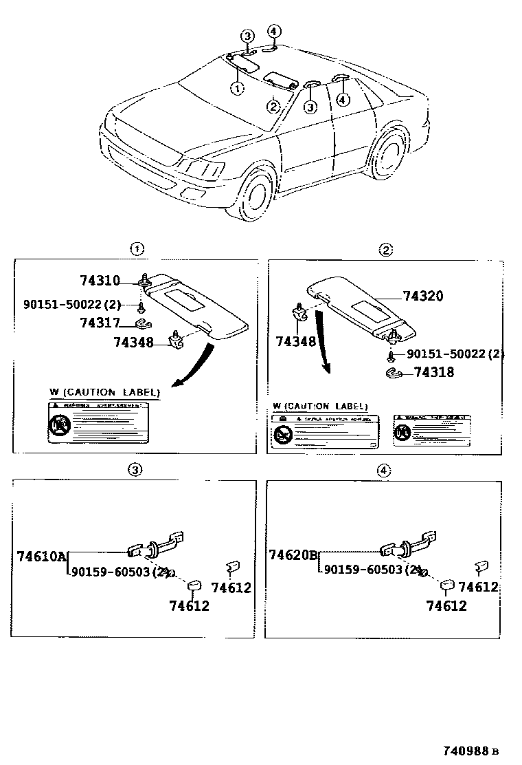 Toyota CAMRY 扶手和遮阳板 EPC diagram — 740988B
