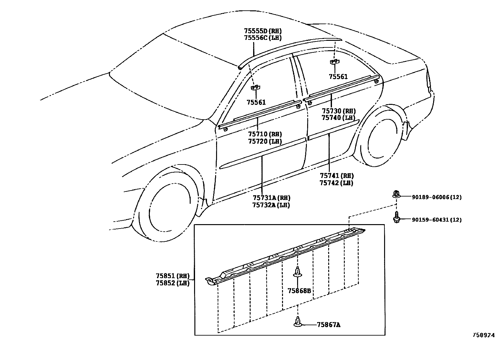 Toyota CAMRY 侧防护条 EPC diagram — 750924