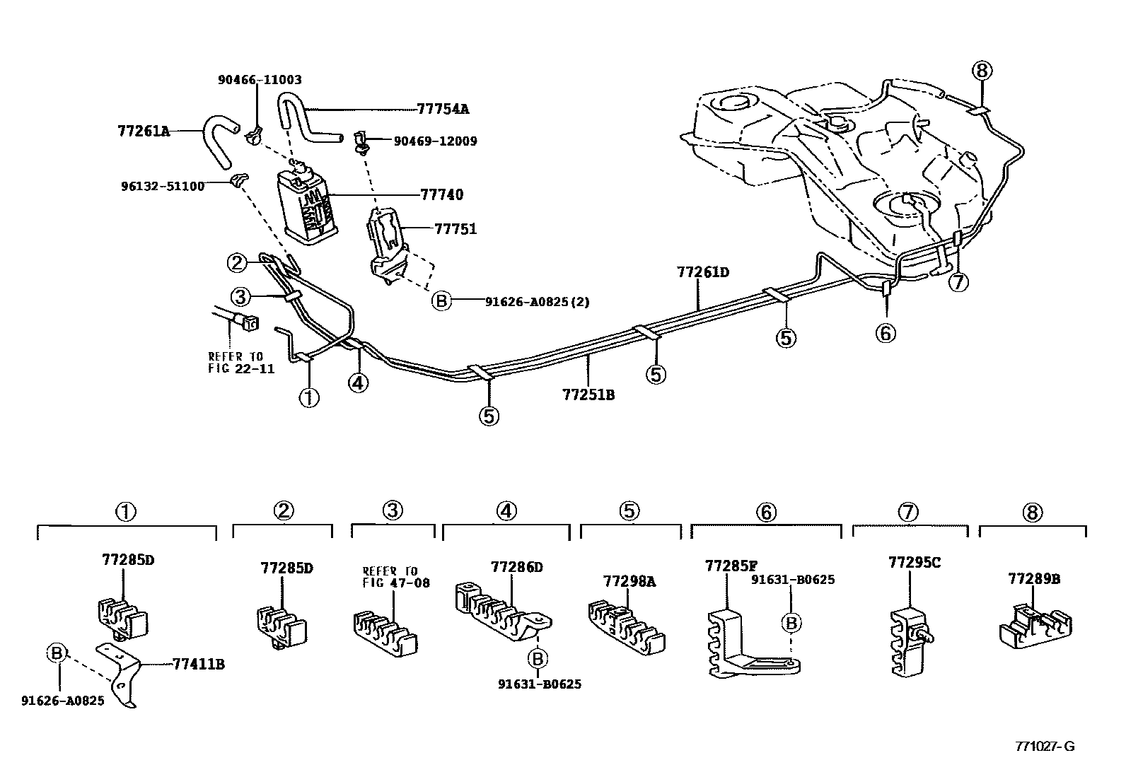 Toyota CAMRY 燃油箱和燃油管 EPC diagram — 771027G