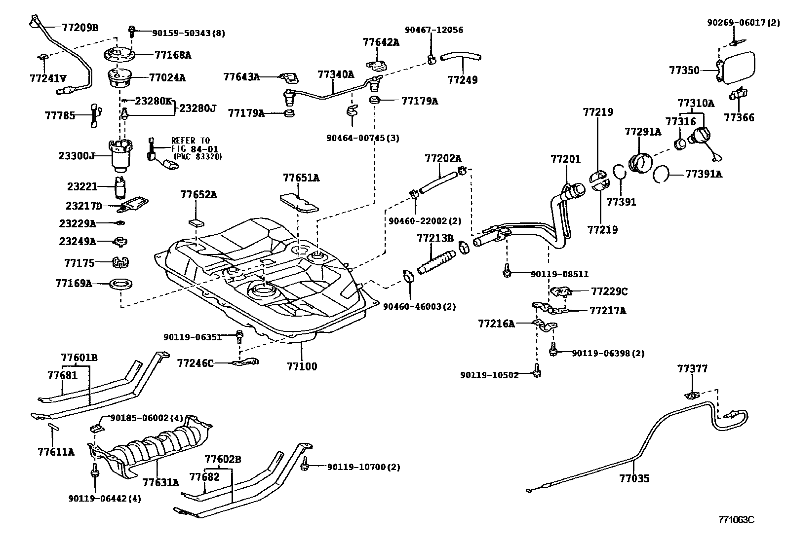 Toyota CAMRY 燃油箱和燃油管 EPC diagram — 771063C