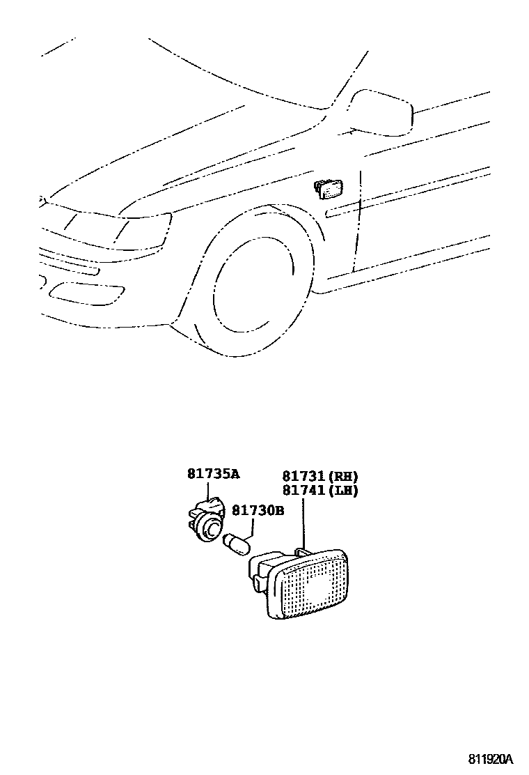 Toyota CAMRY Side Turn Signal & Outer Mirror Lamp EPC diagram — 811920A