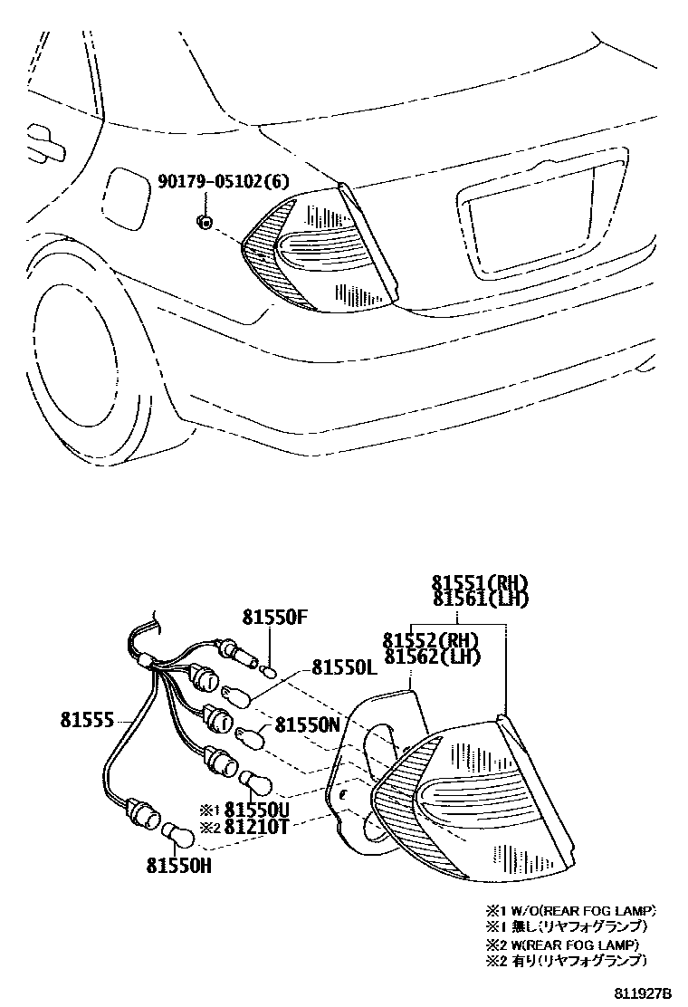 Toyota CAMRY 后组合灯 EPC diagram — 811927B