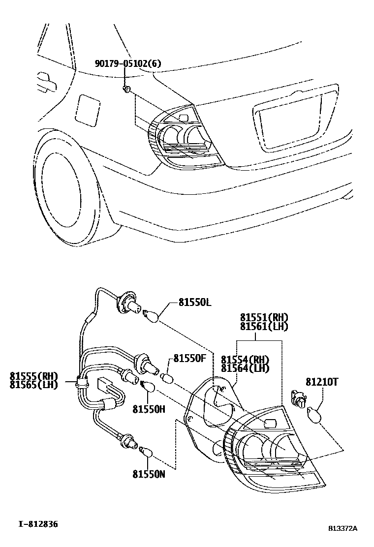 Toyota CAMRY 后组合灯 EPC diagram — 813372A