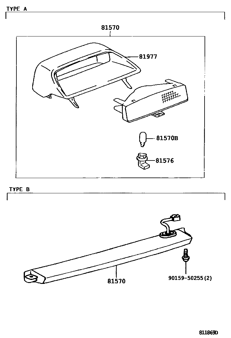 Toyota CAMRY 高位刹车灯 EPC diagram — 811869D