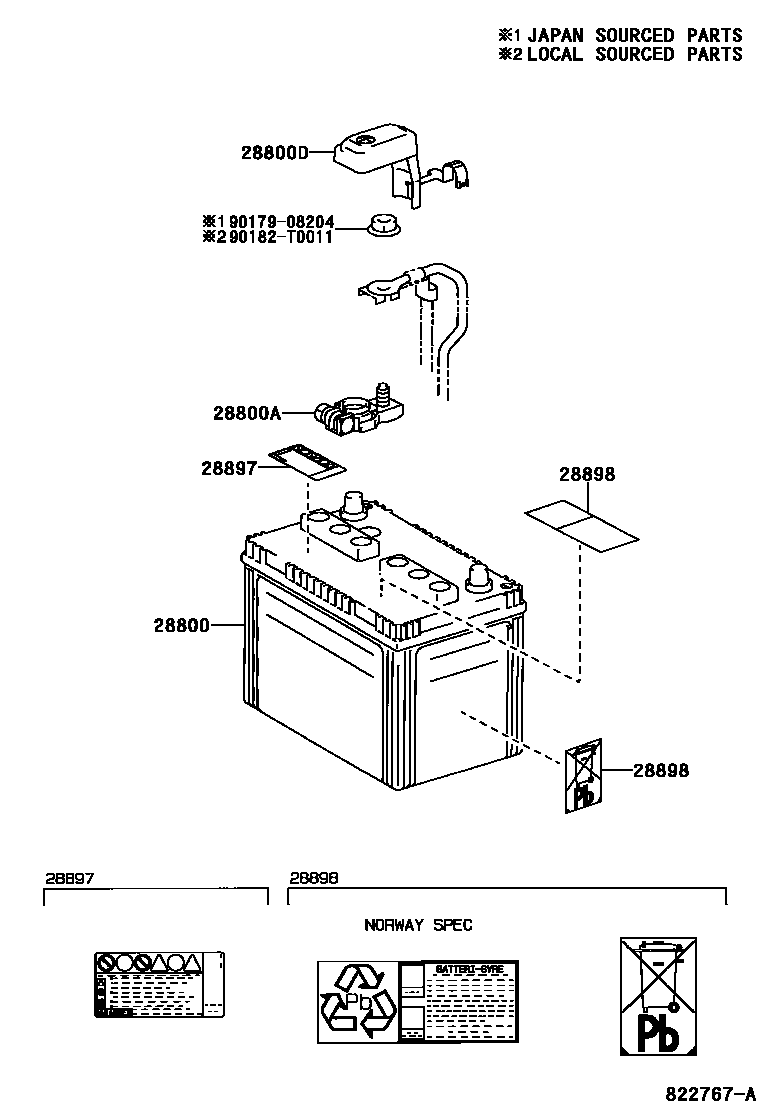 Toyota CAMRY 蓄电池和蓄电池电缆 EPC diagram — 822767A