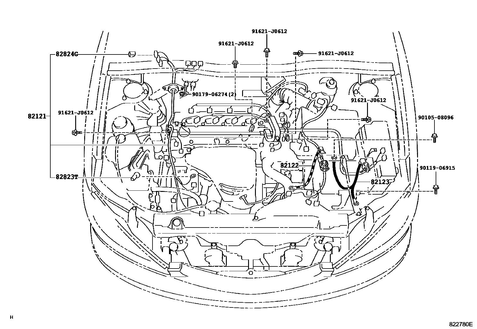Toyota CAMRY 线束和卡夹 EPC diagram — 822780E