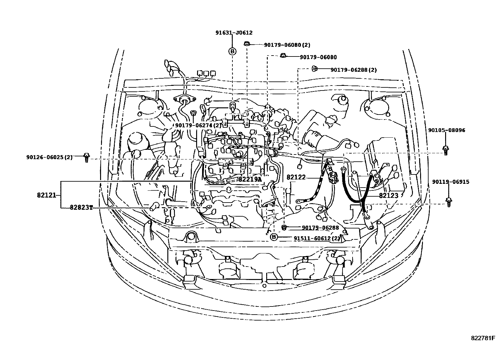 Toyota CAMRY 线束和卡夹 EPC diagram — 822781F