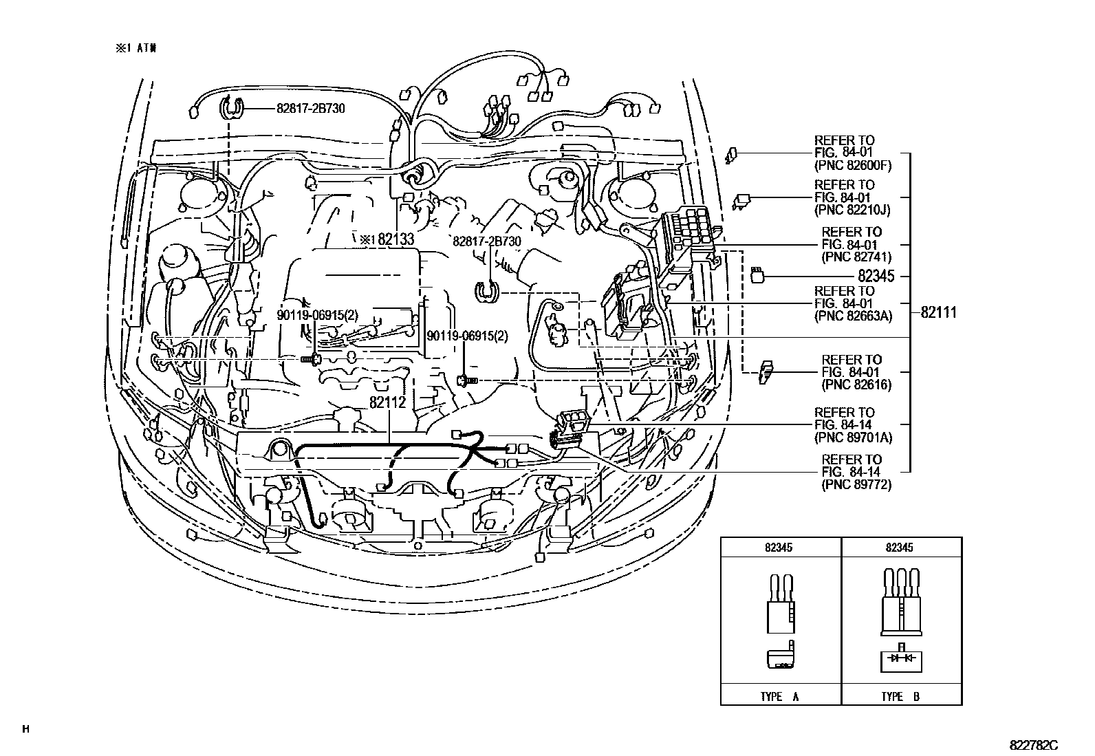 Toyota CAMRY 线束和卡夹 EPC diagram — 822782C
