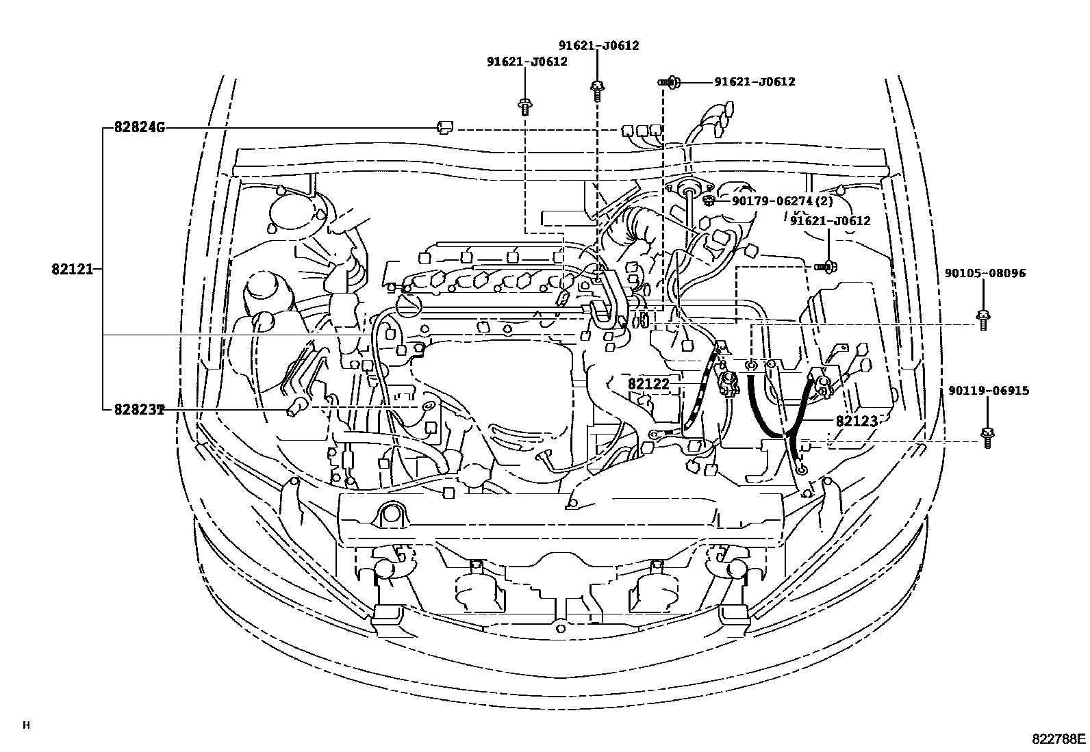 Toyota CAMRY 线束和卡夹 EPC diagram — 822788E