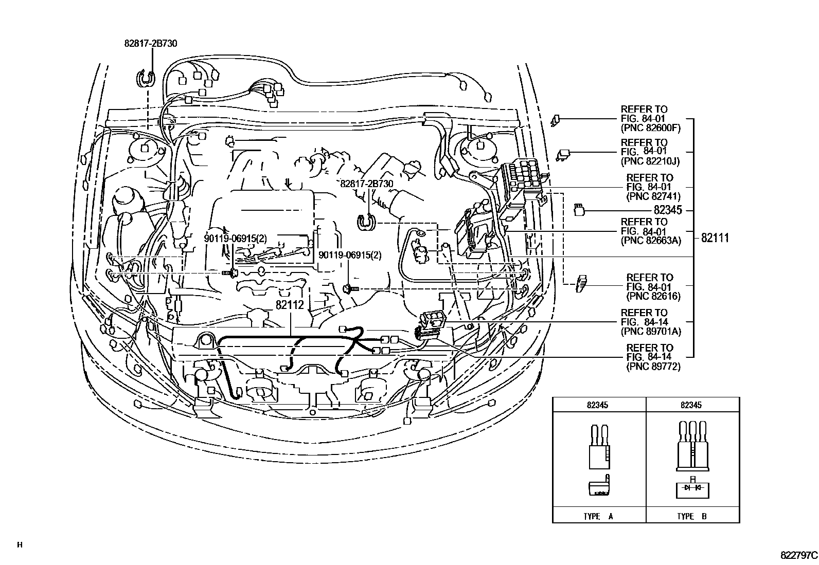 Toyota CAMRY 线束和卡夹 EPC diagram — 822797C