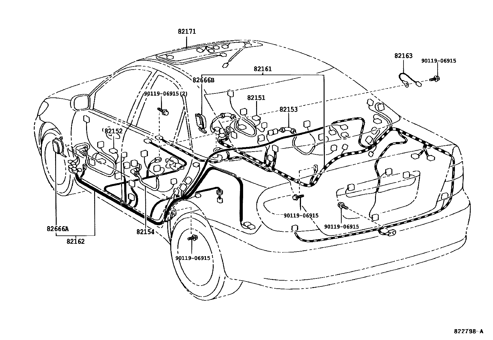 Toyota CAMRY 线束和卡夹 EPC diagram — 822798A