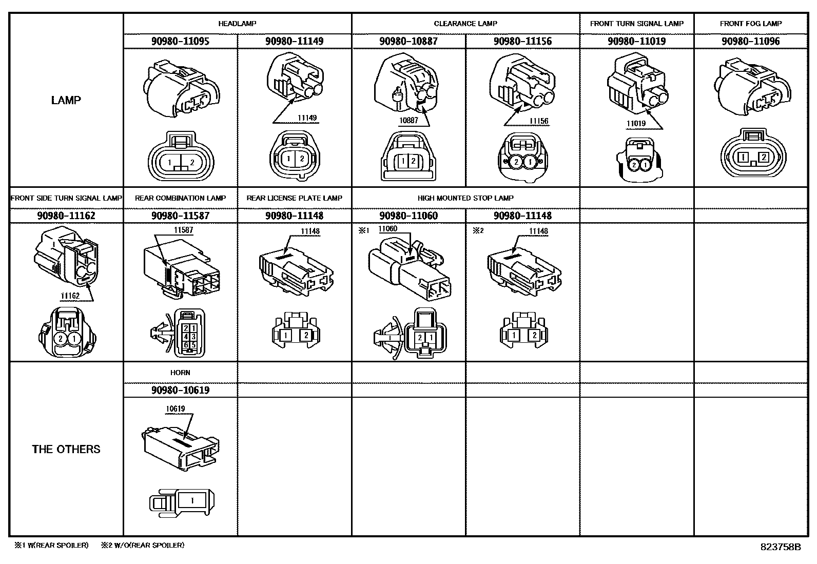Toyota CAMRY 线束和卡夹 EPC diagram — 823758B