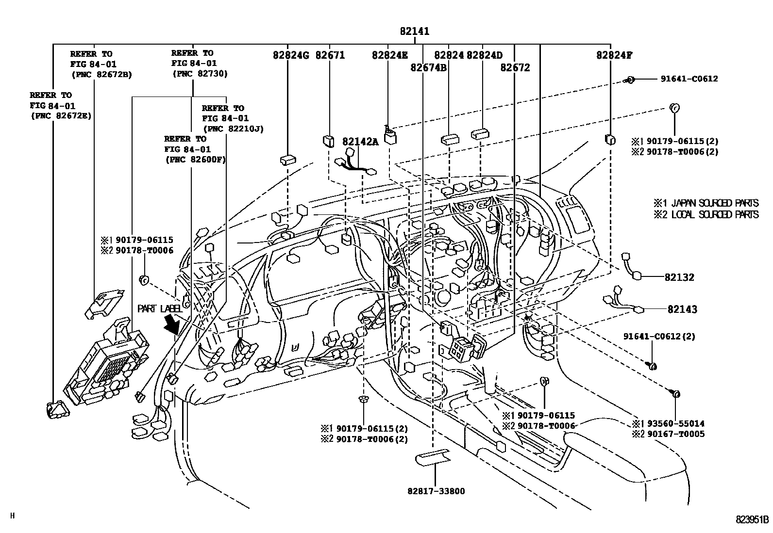 Toyota CAMRY 线束和卡夹 EPC diagram — 823951B