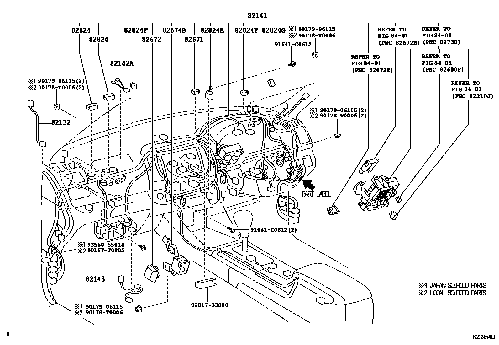 Toyota CAMRY 线束和卡夹 EPC diagram — 823954B