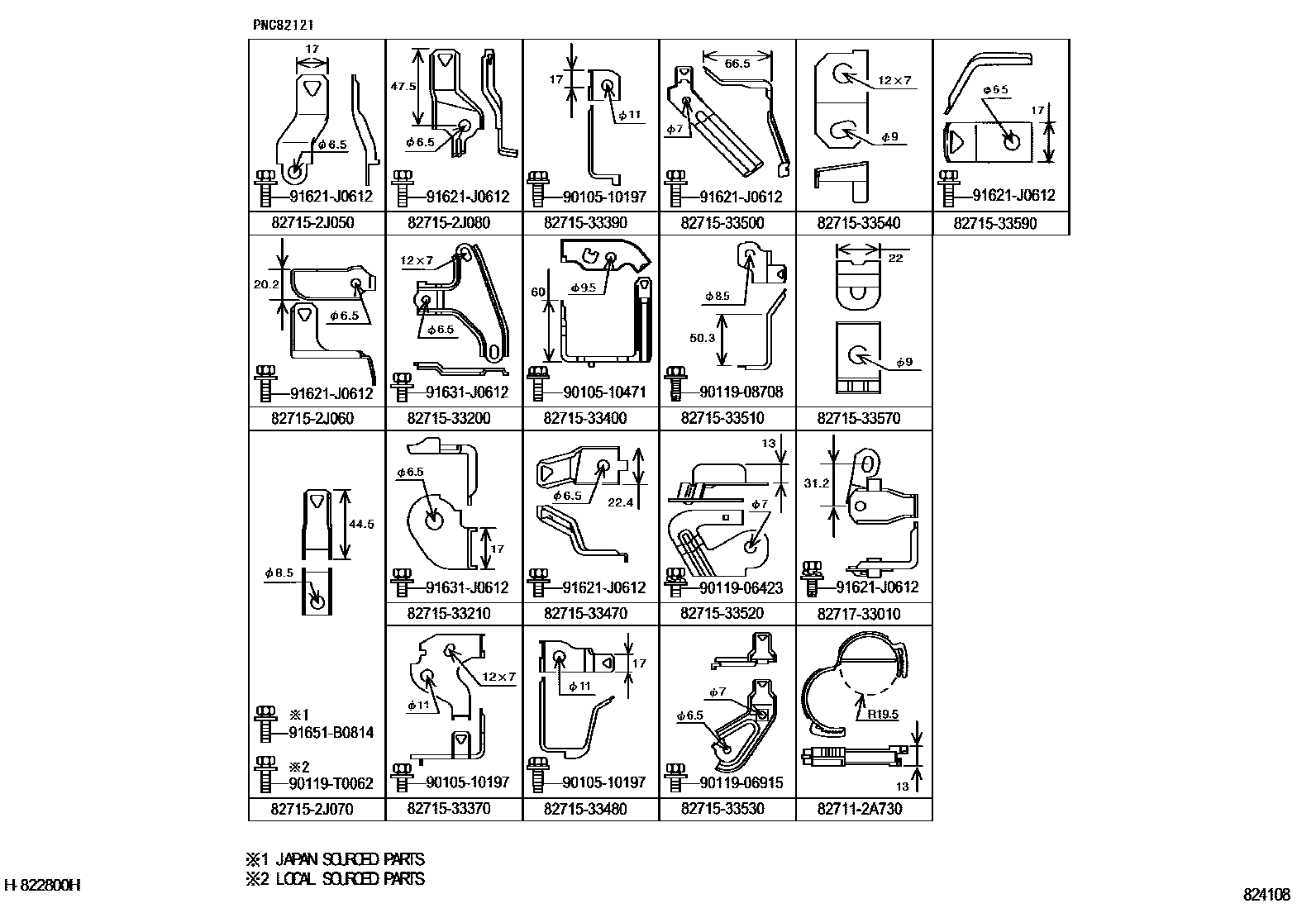 Toyota CAMRY 线束和卡夹 EPC diagram — 824108