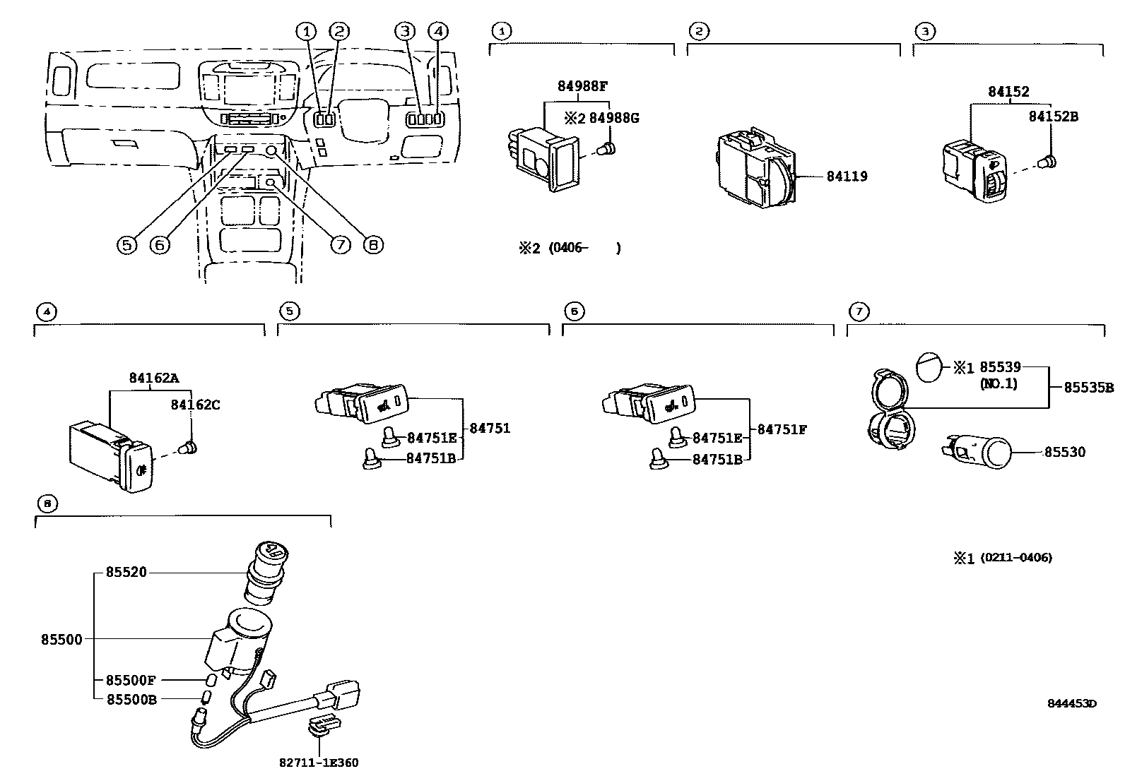 Toyota CAMRY 开关和继电器和ECU EPC diagram — 844453D