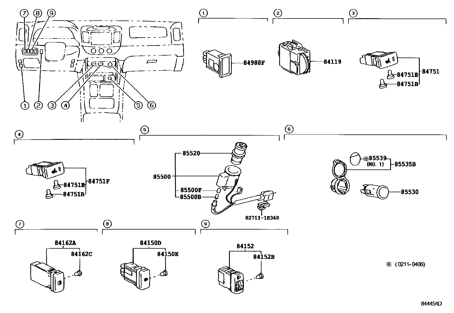 Toyota CAMRY 开关和继电器和ECU EPC diagram — 844454E