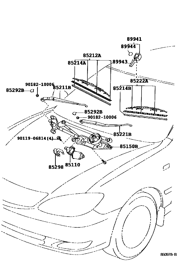 Toyota CAMRY 挡风玻璃刮水器 EPC diagram — 850978B
