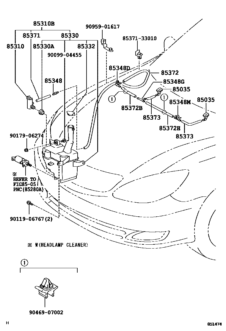 Toyota CAMRY 挡风玻璃清洗器 EPC diagram — 851474