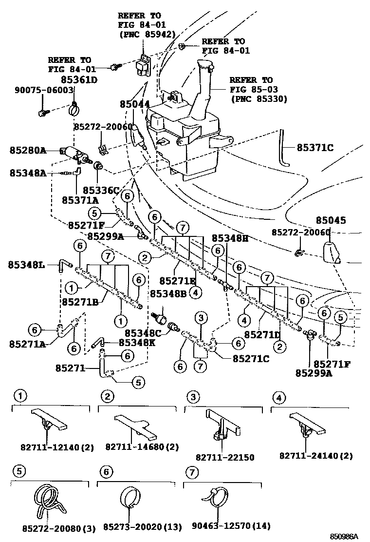 Toyota CAMRY 前大灯清洗器 EPC diagram — 850986A