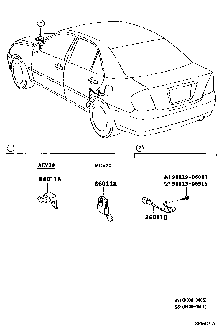 Toyota CAMRY 收音机、放大器和冷凝器 EPC diagram — 861502A