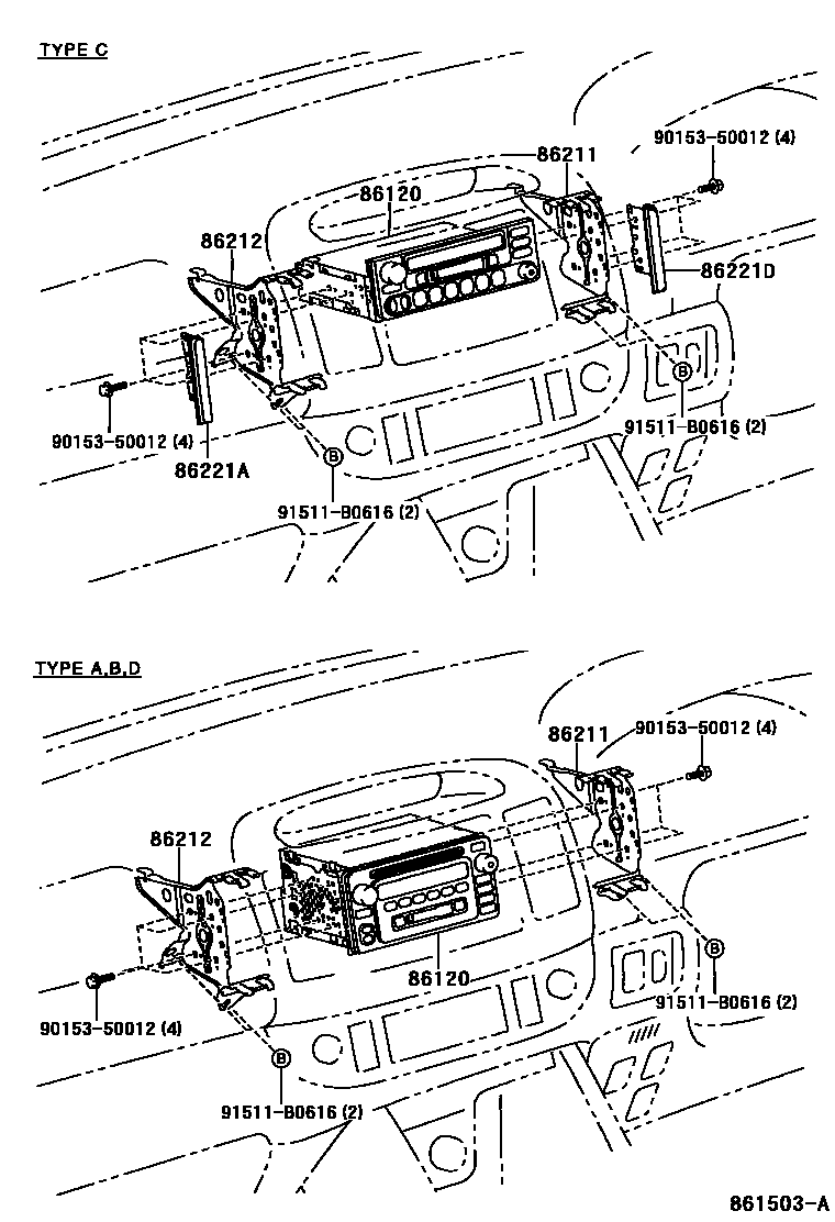 Toyota CAMRY 收音机、放大器和冷凝器 EPC diagram — 861503A
