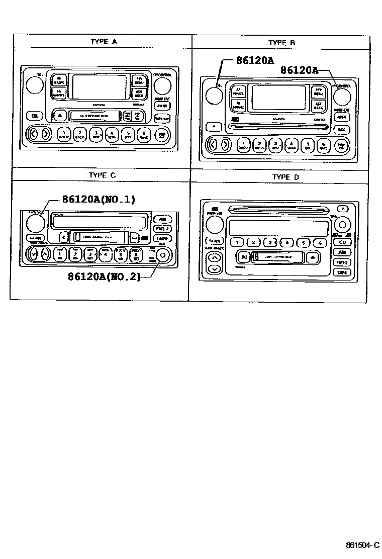 Toyota CAMRY 收音机、放大器和冷凝器 EPC diagram — 861504C
