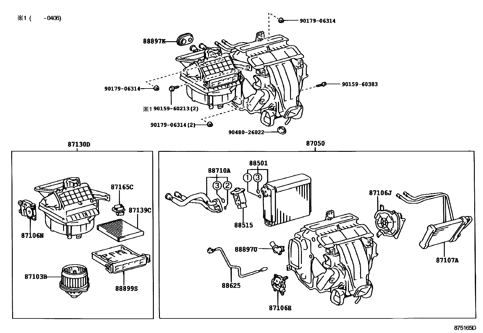 Toyota CAMRY 暖风和空调系统 - 冷却器组件 EPC diagram — 875165D