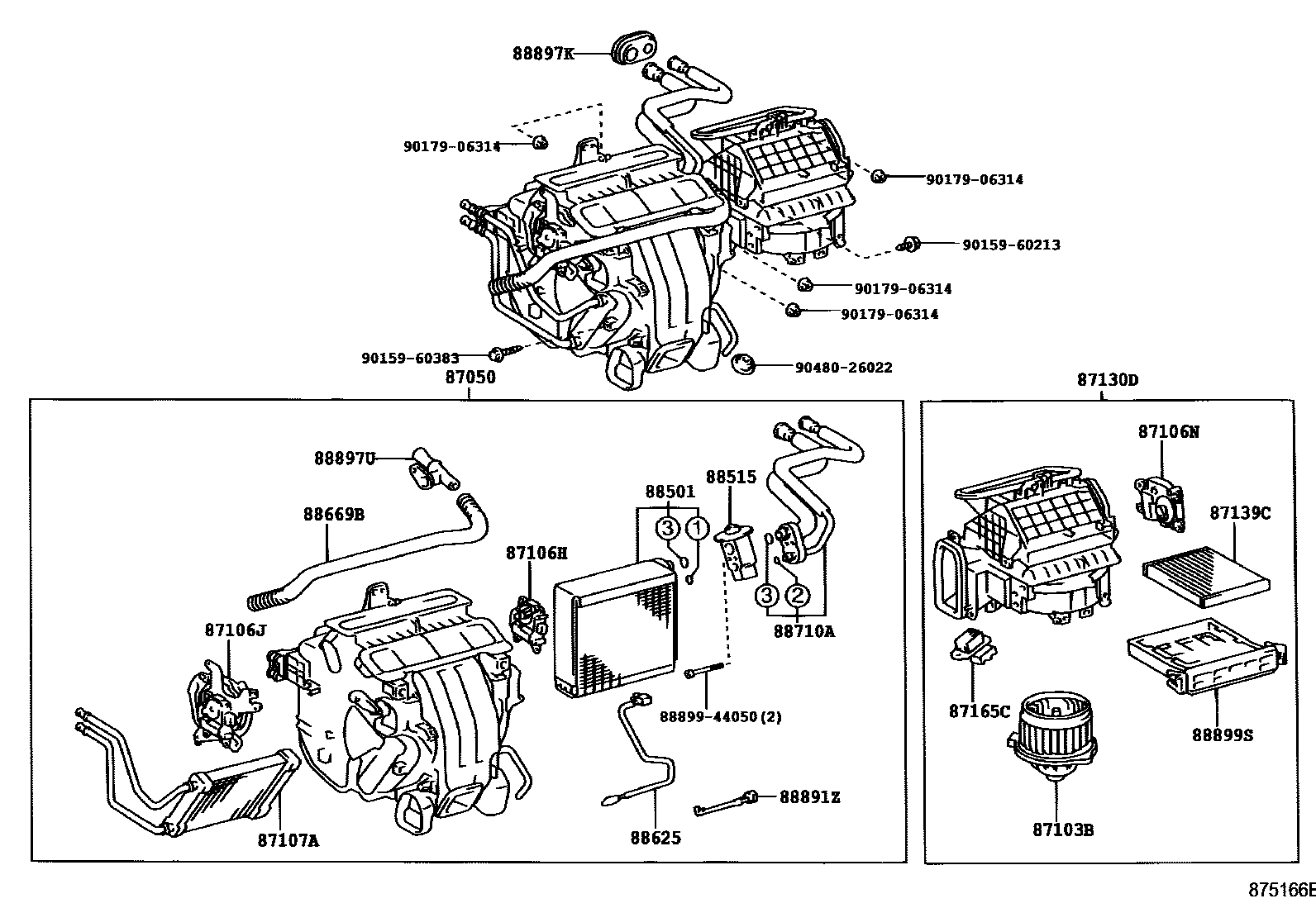 Toyota CAMRY 暖风和空调系统 - 冷却器组件 EPC diagram — 875166E