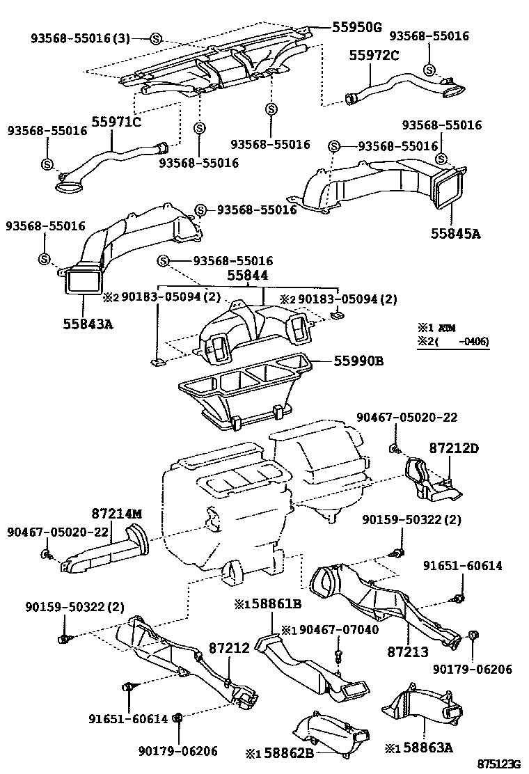 Toyota CAMRY 暖风和空调系统 - 控制器和风管 EPC diagram — 875123G