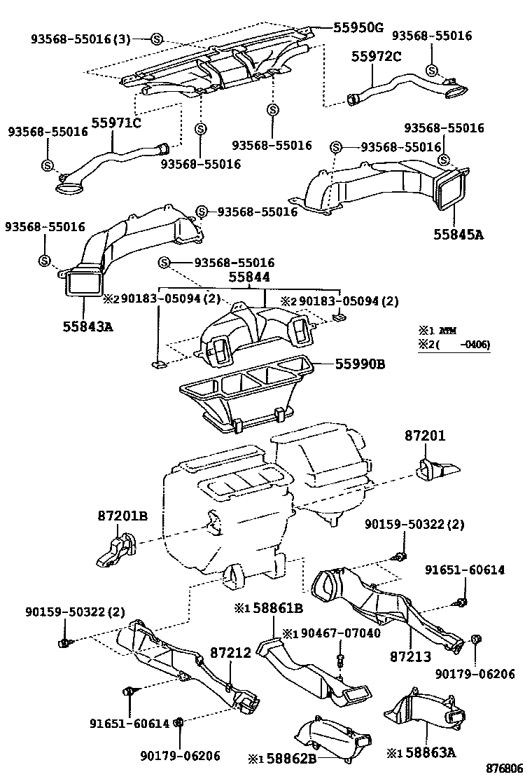 Toyota CAMRY 暖风和空调系统 - 控制器和风管 EPC diagram — 876806