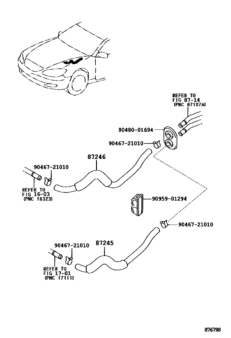 Toyota CAMRY 暖风和空调系统 - 水管 EPC diagram — 876798