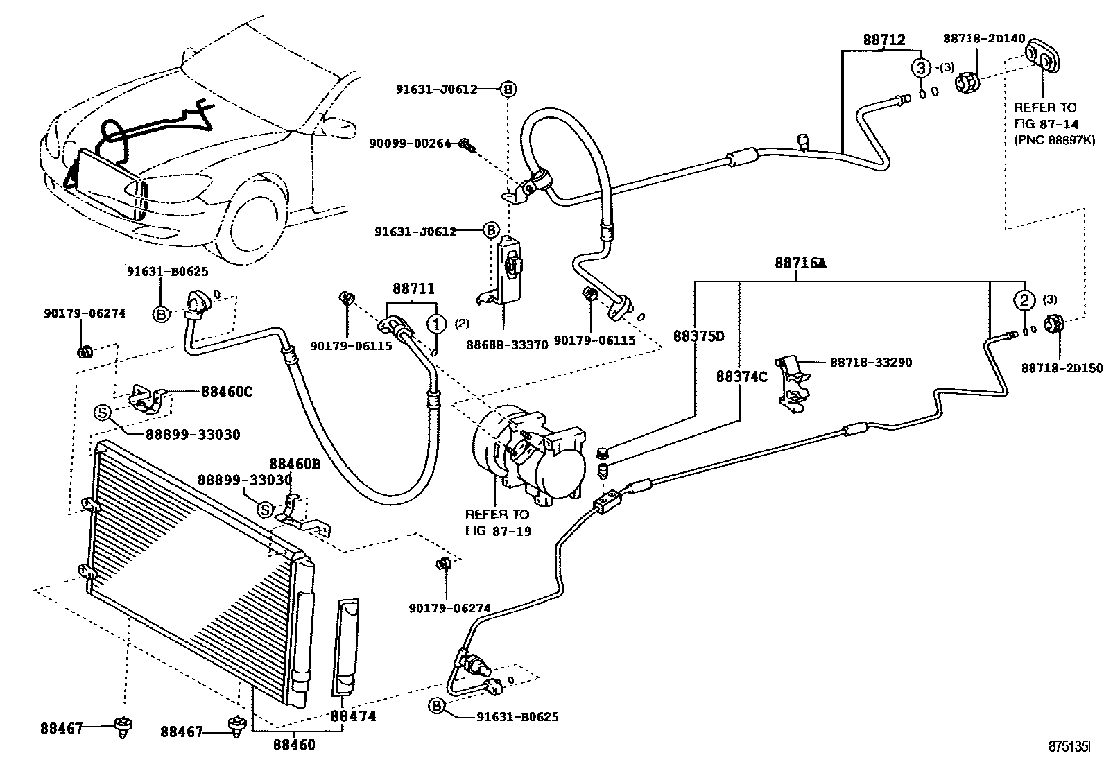 Toyota CAMRY Heating & Air Conditioning - Cooler Piping EPC diagram — 875135I