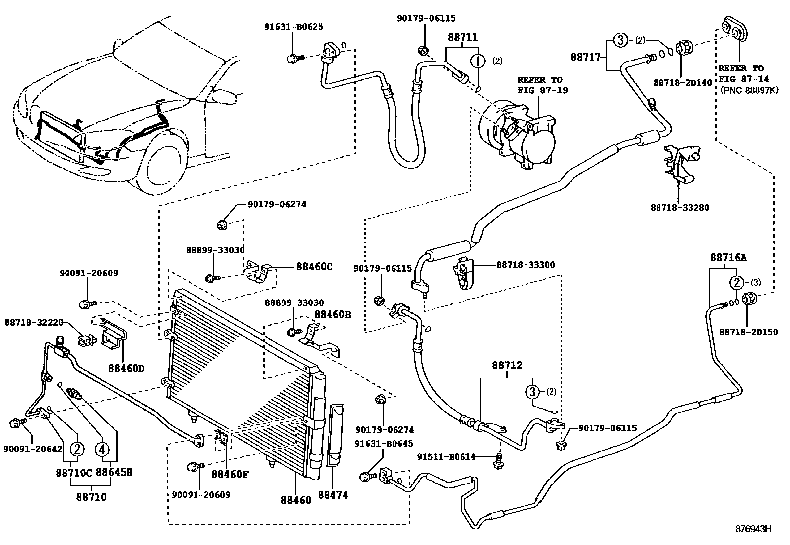 Toyota CAMRY Heating & Air Conditioning - Cooler Piping EPC diagram — 876943H