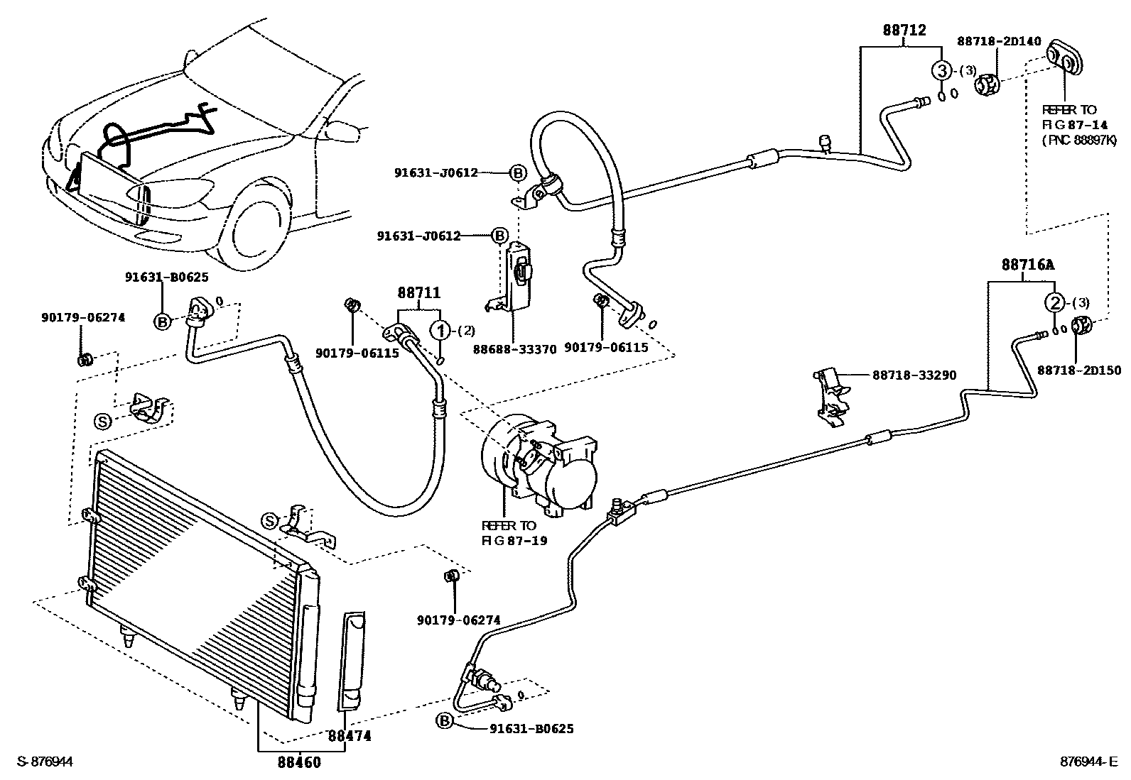 Toyota CAMRY Heating & Air Conditioning - Cooler Piping EPC diagram — 876944E