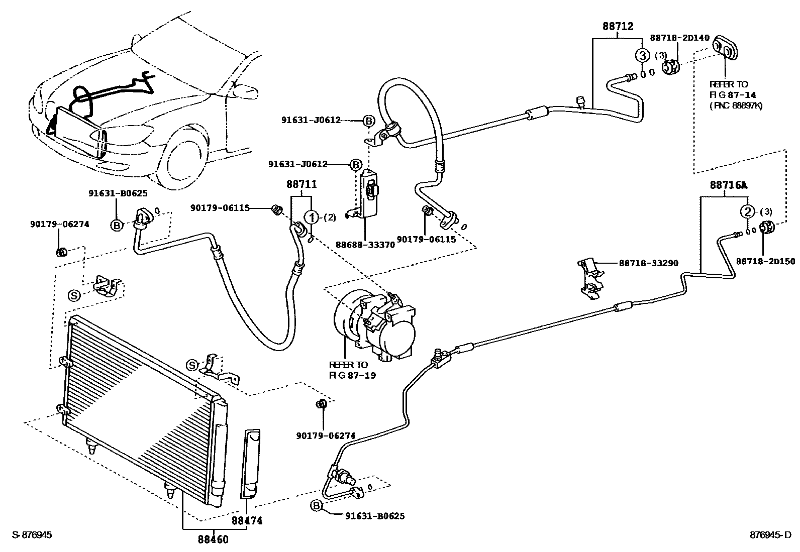 Toyota CAMRY Heating & Air Conditioning - Cooler Piping EPC diagram — 876945D