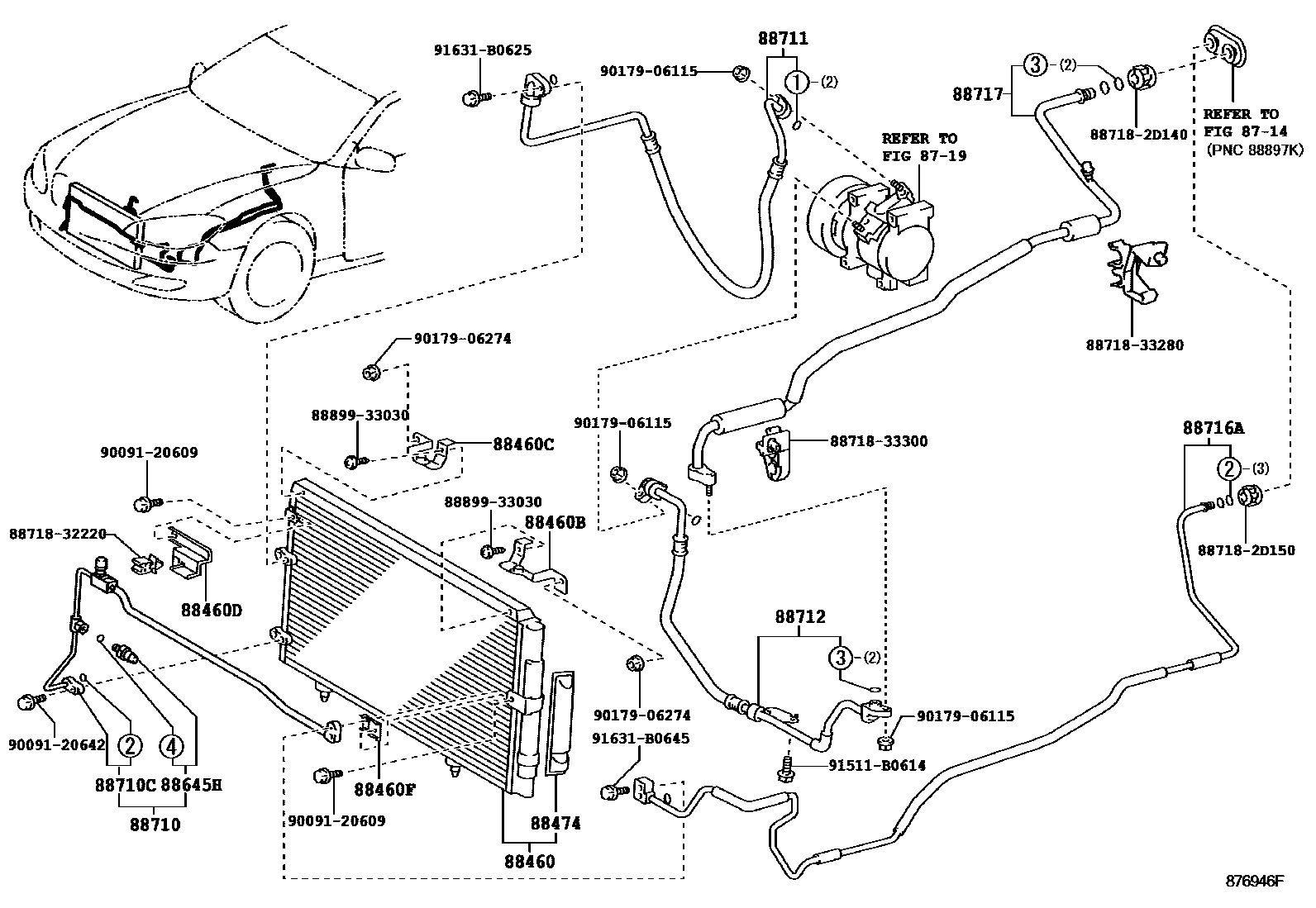 Toyota CAMRY Heating & Air Conditioning - Cooler Piping EPC diagram — 876946F