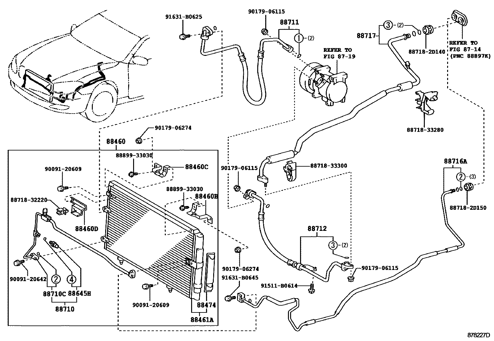 Toyota CAMRY Heating & Air Conditioning - Cooler Piping EPC diagram — 878227D