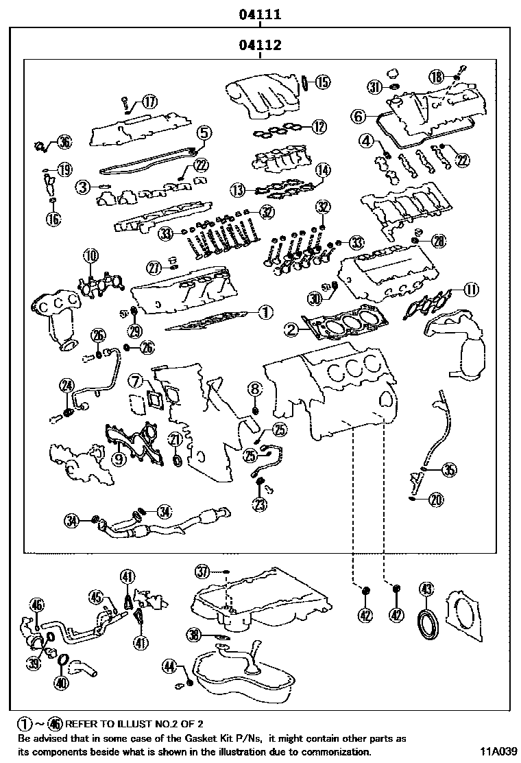 Toyota CAMRY Engine Overhaul Gasket Kit EPC diagram — 11A039