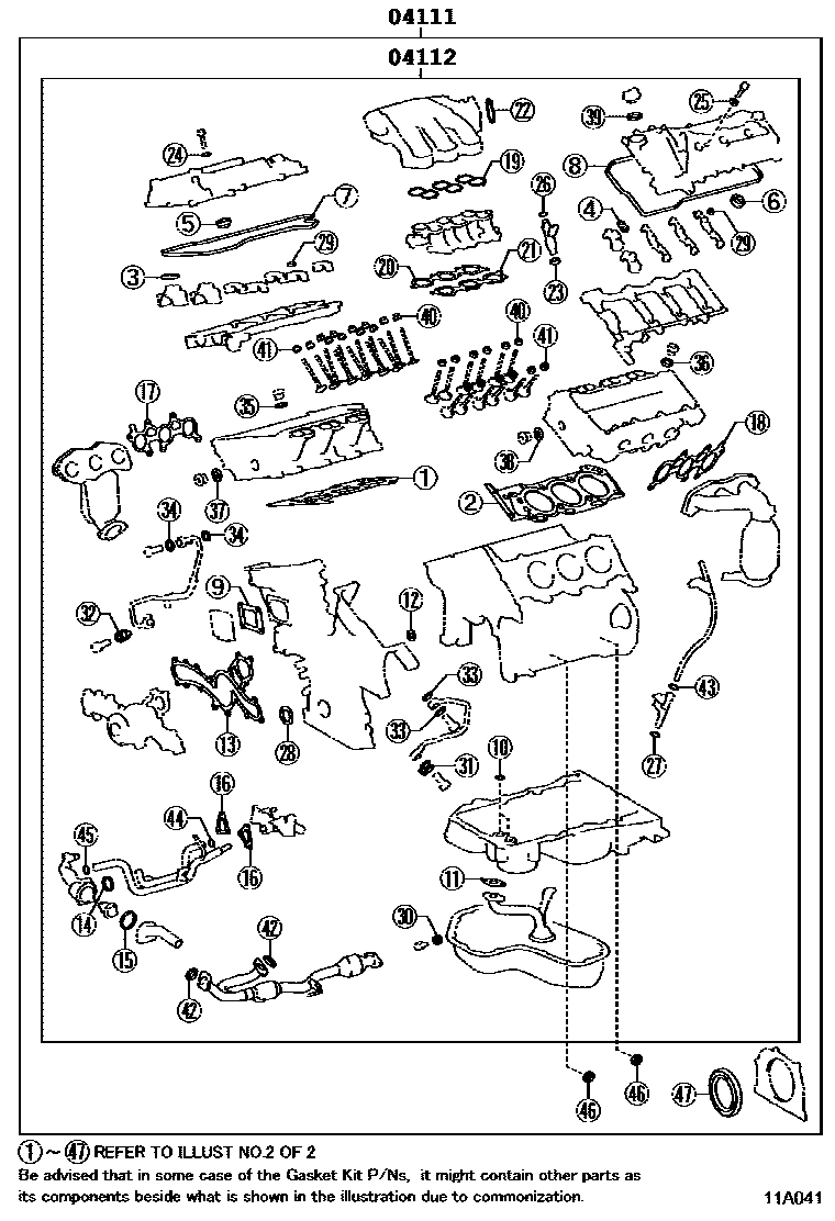 Toyota CAMRY Engine Overhaul Gasket Kit EPC diagram — 11A041