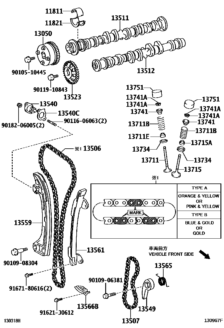 Toyota CAMRY Camshaft & Valve EPC diagram — 130967F