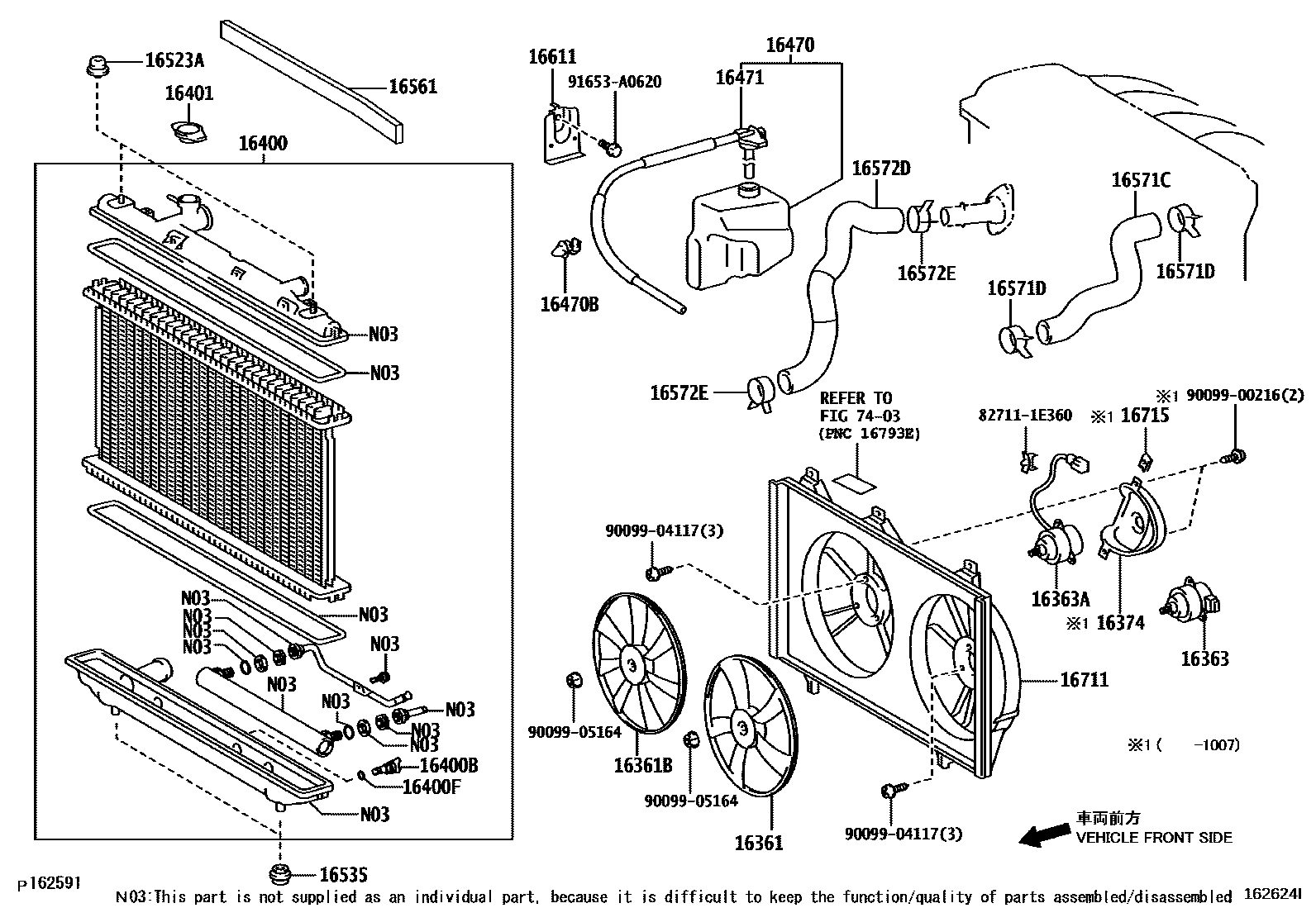 Toyota CAMRY RADIATOR & WATER OUTLET EPC diagram — 162624I