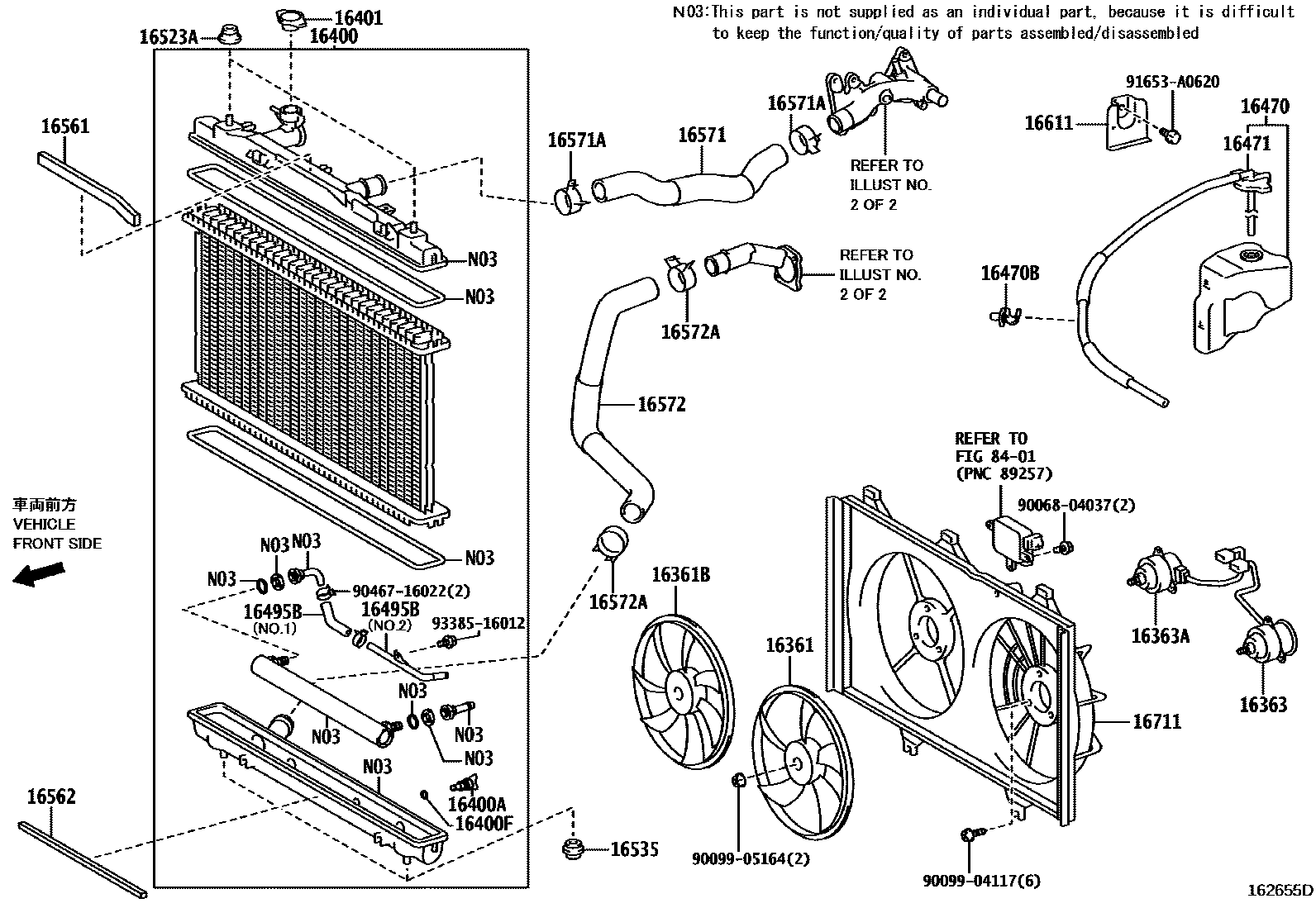 Toyota CAMRY RADIATOR & WATER OUTLET EPC diagram — 162655D