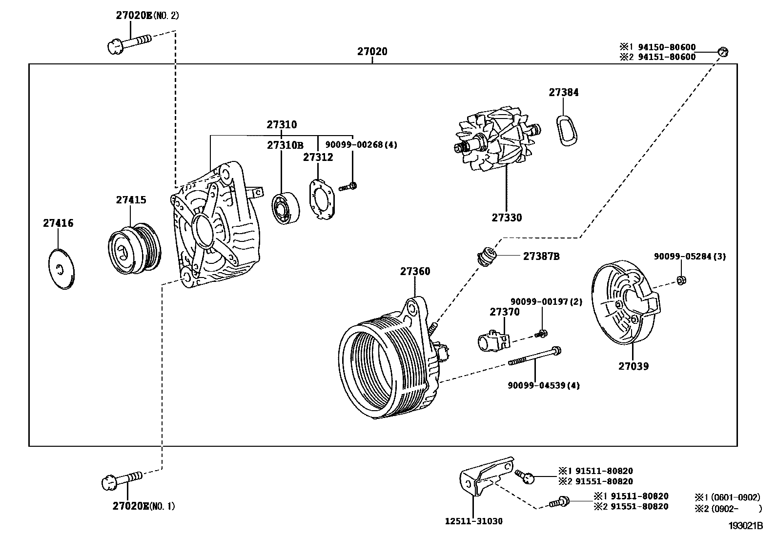 Toyota CAMRY Alternator EPC diagram — 193021B