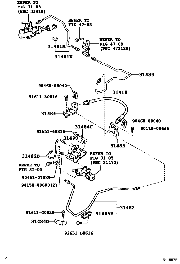 Toyota CAMRY 离合器踏板和挠性软管 EPC diagram — 311597F