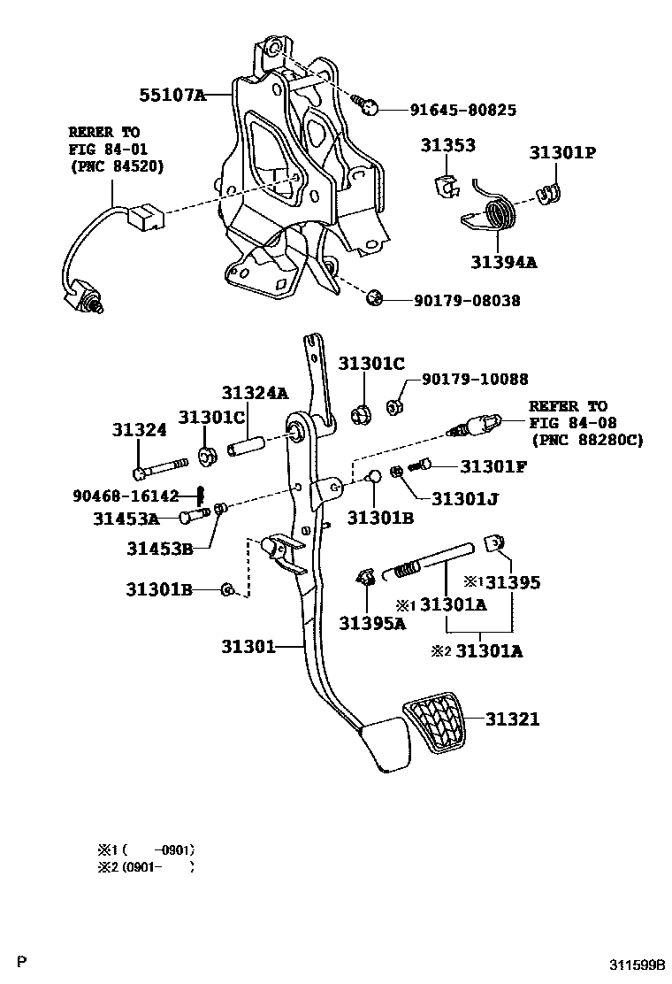 Toyota CAMRY 离合器踏板和挠性软管 EPC diagram — 311599B