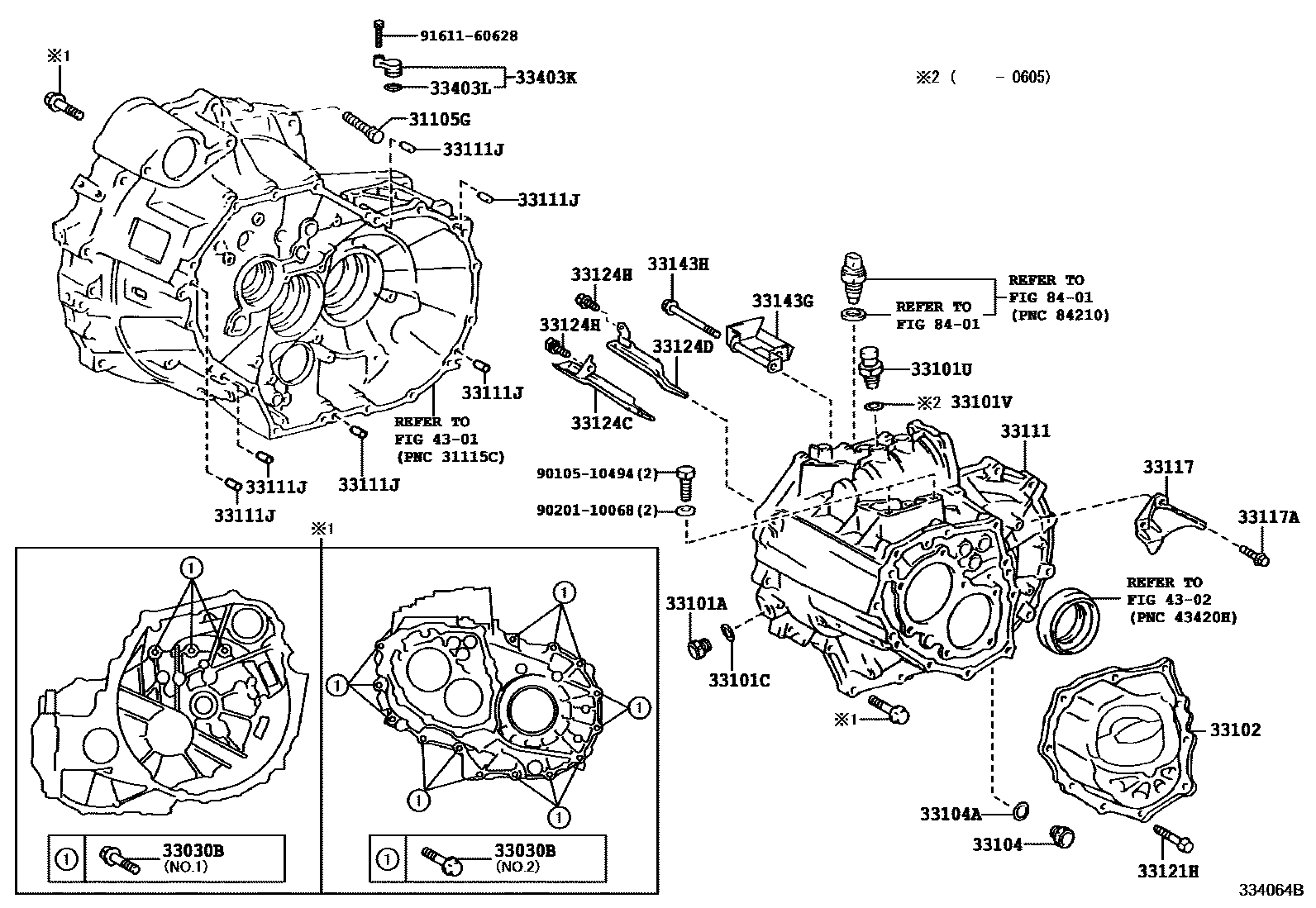 Toyota CAMRY 离合器壳和变速器壳(MTM) EPC diagram — 334064B