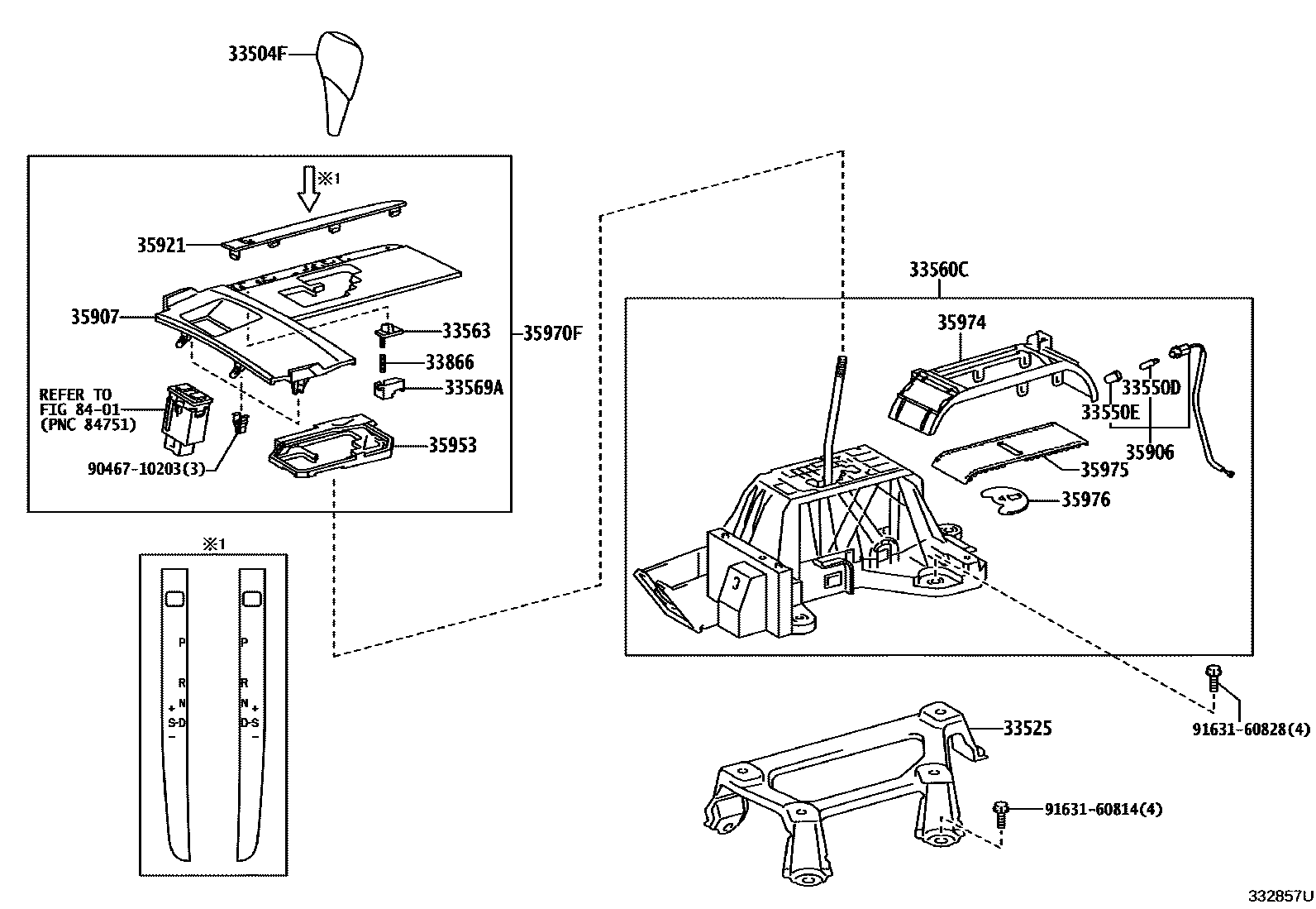 Toyota CAMRY Shift Lever & Retainer EPC diagram — 332857U