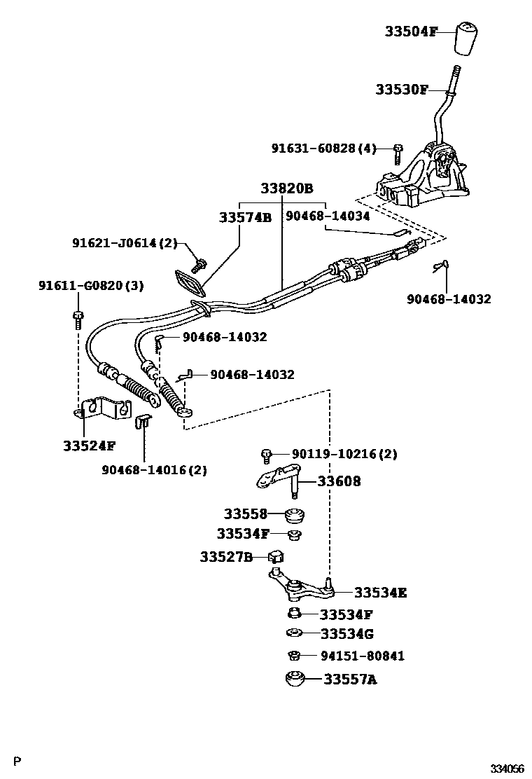 Toyota CAMRY Shift Lever & Retainer EPC diagram — 334056