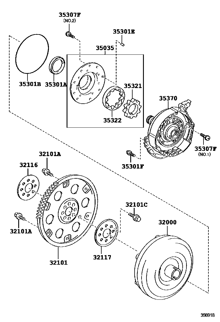Toyota CAMRY 变矩器、前油泵和链条(ATM) EPC diagram — 356918
